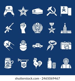 USSR icon set in glyph style. Soviet union silhouette symbols. Vector illustration.