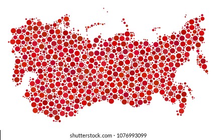 USSR Map collage of filled circles in different sizes. Scattered round elements are united into USSR Map collage. Vector geographical map vector illustration.