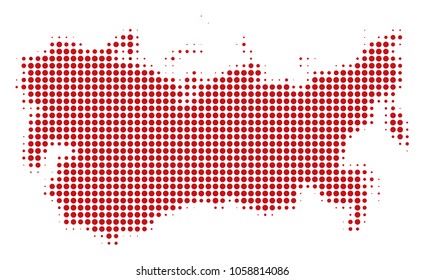 USSR Map halftone vector icon. Illustration style is dotted iconic USSR Map symbol on a white background. Halftone matrix is round blots.