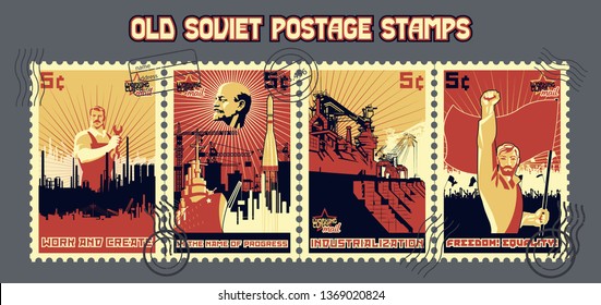 USSR Old Work And Revolution Propaganda Postage Stamps