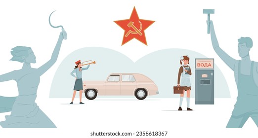 USSR symbol concept with star and worker symbols flat isolated vector illustration