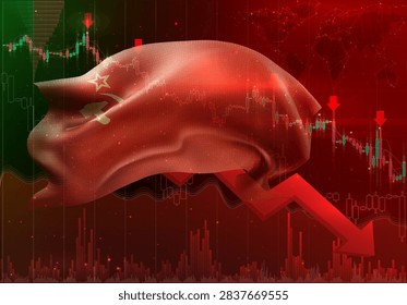 USSR, vector 3d flag financial exchange trend down