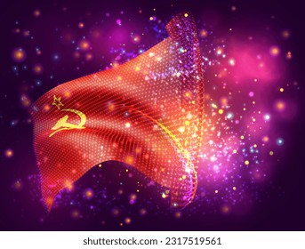 USSR, indicador vectorial 3d sobre fondo púrpura rosa con iluminación y bengalas