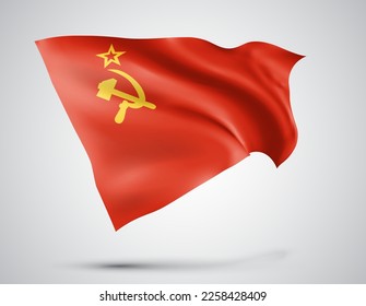 USSR, vector flag with waves and bends waving in the wind on a white background