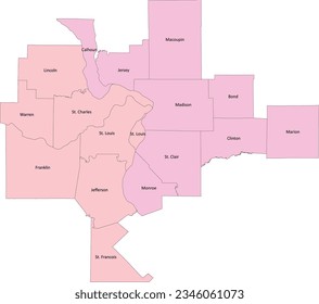 US-St. Louis-St. Charles-Farmington, MO-IL Área Estadística Combinada (CSA) con Misuri, condados de Illinois