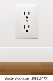 US-style wall outlet in a room with a wooden floor