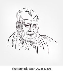 Ustad Bismillah Khan Famous Indian Musician Credited With Popularizing The Shehnai Vector Sketch Portrait