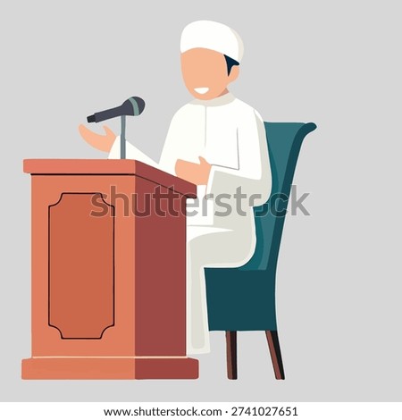 Ustad delivering sermon from podium in mosque, illustration of religious leader, ustad 3.eps reference	