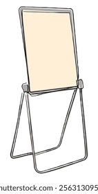 U-Stand whiteboard rotating easel for presentation isolated on white. Freehand outline black ink hand drawn object sketchy in artistic scribble modern style pen on paper. View with space for text.