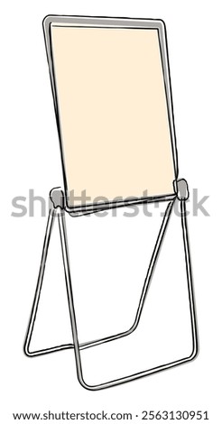 U-Stand whiteboard rotating easel for presentation isolated on white. Freehand outline black ink hand drawn object sketchy in artistic scribble modern style pen on paper. View with space for text.