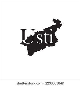 Usti map and black lettering design on white background