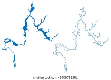 Ust-Ilimsk Lake (Russian Federation, Russia) map vector illustration, scribble sketch Reservoir Ust Ilimsk Dam map