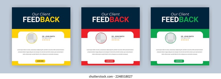 ustomer feedback testimonial social media post template client feedback review or testimonials template with color variations