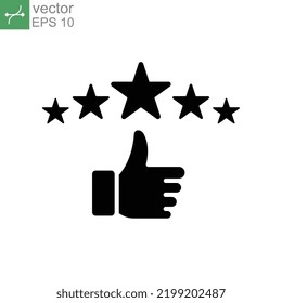 ustomer review icon, quality rating, feedback, five stars glyph symbol. People hand and vote status. Reputation good survey for Rate business. Vector illustration design on white background. EPS 10