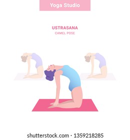 Ustrasana, camel pose. Yoga studio. Vector yoga
