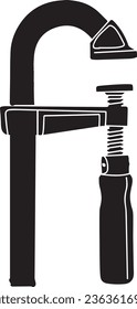 U-Style Bar Clamp Silhouette - Isolated Tool Vector Illustration, Metal Clamp with Red Handle - Isolated on White Background, Hand-Drawn Bar Clamp Illustration