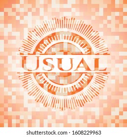 Usual abstract orange mosaic emblem with background
