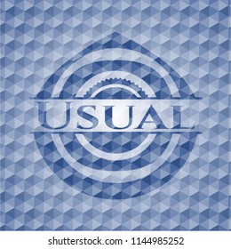 Usual blue badge with geometric pattern background.