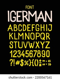 Usual display font for inscriptions. Vector. Latin capital letters. Alphabet for cheerful informal inscriptions. All letters are saved separately. Symbols for logos.