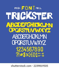 Usual display font for inscriptions. Vector. Latin capital letters. Alphabet for cheerful informal inscriptions. All letters are saved separately. Symbols for logos.