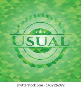 Usual green emblem with mosaic ecological style background. Vector Illustration. Detailed.