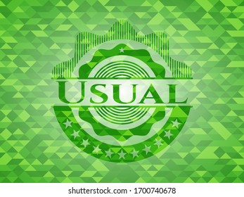 Usual green emblem with triangle mosaic background. Vector Illustration. Detailed.