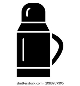 The usual simple thermos for eating and drinking outside. Thermos for hot drinks. Vector icon, glyph, isolated