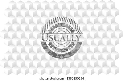 Usually retro style grey emblem with geometric cube white background