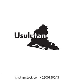 Usulutan map and black lettering design on white background