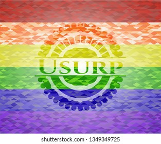 Usurp emblem on mosaic background with the colors of the LGBT flag