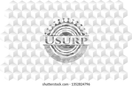 Usurp grey badge with geometric cube white background