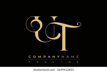 UT Abstract Creative Jewelry Logo. A stylish logo featuring golden monogram initials in an elegant and modern typography, perfect for branding