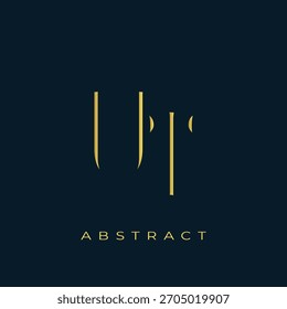 UT Abstractas diseño de logotipo dorado. Abstractas composición de símbolos de oro sobre un fondo azul marino oscuro
