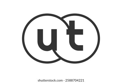 UT business company emblem with outline rounds and letters u t. Logo template of two merged circles for brand identity, logotype. Vector Infinity symbol  and technology sign.