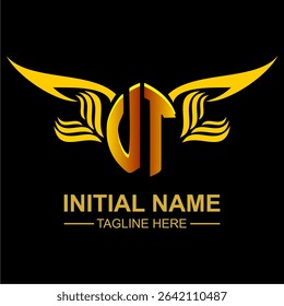 UT Golden Wing Emblem Logo with elegant gold wings, sleek and modern design. Ideal for branding, creative projects, luxury businesses, or artistic ventures.