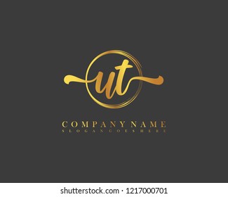 UT initial handwriting logo circle template vector