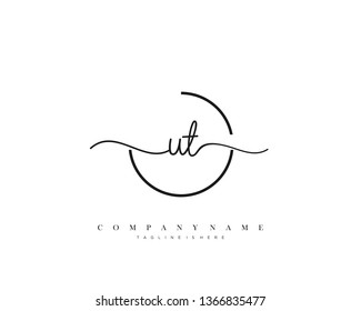UT initial handwriting logo template vector