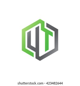 UT initial letters looping linked hexagon logo black gray green