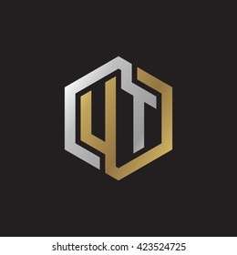 UT initial letters looping linked hexagon elegant logo golden silver black background