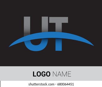 UT initial logo company name colored grey and blue swoosh design.
