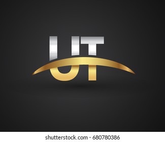 UT initial logo company name colored gold and silver swoosh design. vector logo for business and company identity.
