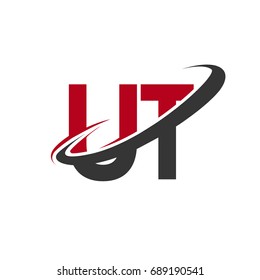 UT initial logo company name colored red and black swoosh design, isolated on white background. vector logo for business and company identity.