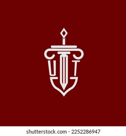 UT initial logo monogram design for legal lawyer vector image with sword and shield