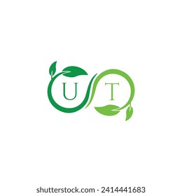 Letra de monograma inicial UT para el logotipo de la naturaleza con diseño de imagen hoja