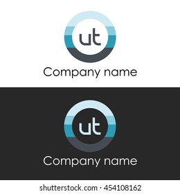 UT letter circle shape icon logo white blue