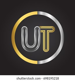 UT Letter logo in a circle. gold and silver colored. Vector design template elements for your business or company identity.