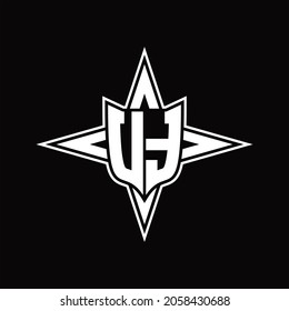Monograma de logotipo UT con una plantilla de diseño de flechas de cuatro direcciones sobre fondo negro
