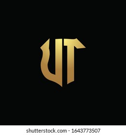 UT logo monogram with gold colors and shield shape design template