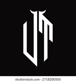 Monograma del logotipo de UT con la forma del cuerno aislada Plantilla de diseño blanco y negro sobre fondo negro
