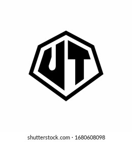 UT monogram logo with hexagon shape and line rounded style design template isolated on white background